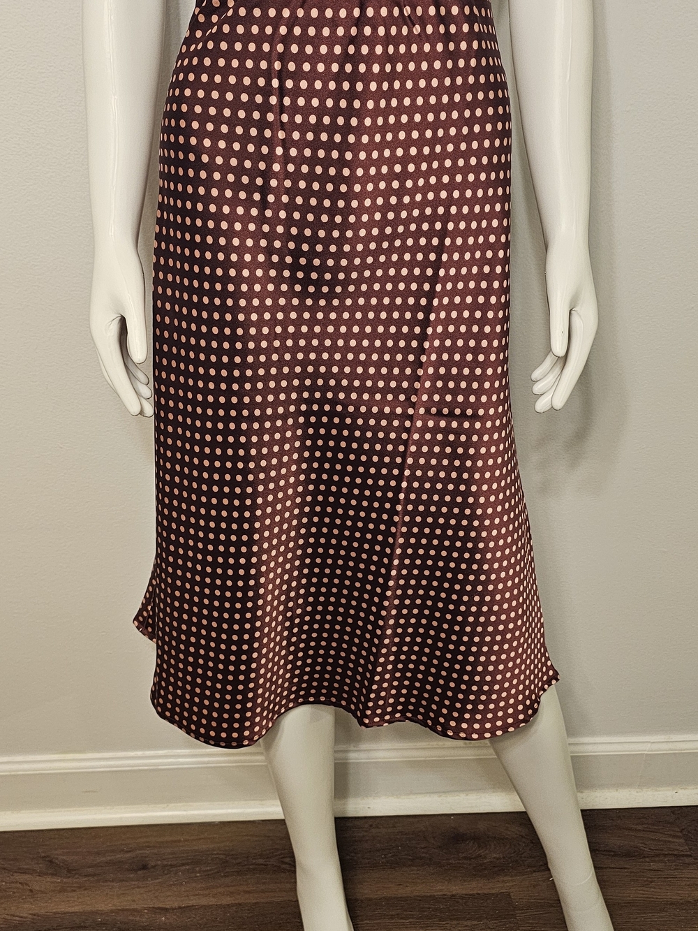 Polka Dot Satin Midi Skirt - Rose Brown